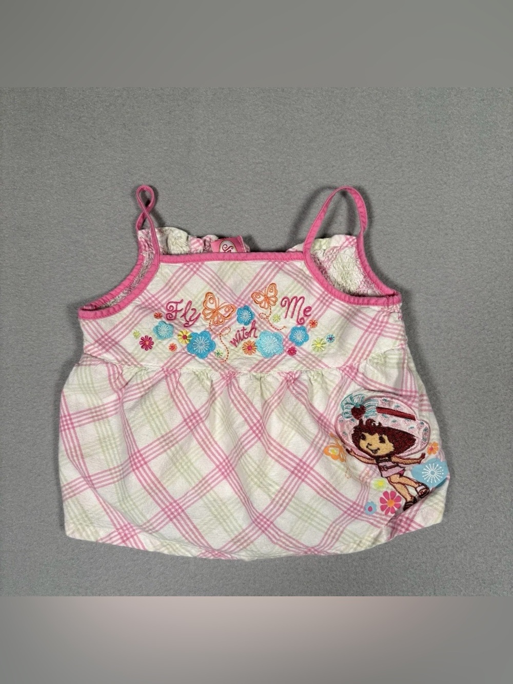 Vtg 2007 Strawberry Shortcake Embroidered Tank Top Girls 2T Pink Fly With Me Y2K